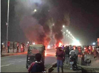 The youth burnt tyres in the middle of the road