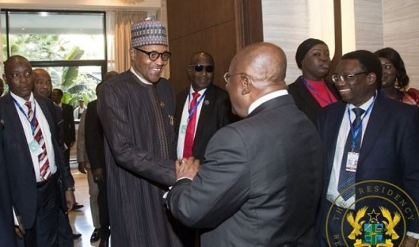 Akufo-Addo, Prez Ghana(L) & Muhammadu Buhari, Prez Nigeria(R)