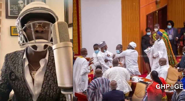 Shatta Wale [L]; a scene from Parliament [R]