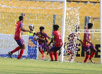 Hearts players celebrate one of their goals