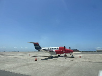 The private jet is parked at the Kotoka International Airport