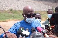 Okletey Terlabi speaking to the media at the Oti landfill