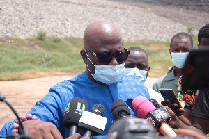 Okletey Terlabi speaking to the media at the Oti landfill