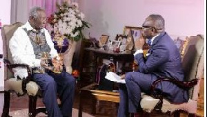 Former President John Agyekum Kufuor being interviewed by Bola Ray