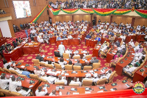 Aerial view of parliament in session