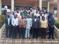 Members of the Chamber of Commerce in a group photograph