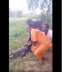 Picture showing the moment right before the crocodile launched its attack