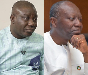 Bolgatanga Central MP Isaac Adongo (left), Finance Minister Ken Ofori-Atta (right)