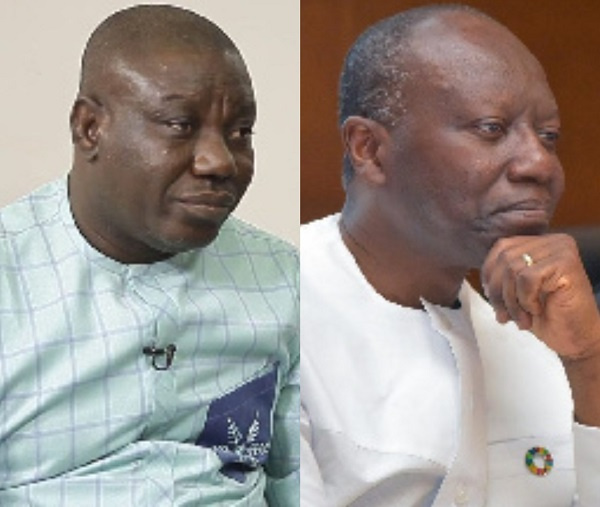 Bolgatanga Central MP Isaac Adongo (left), Finanace Minister Ken Ofori-Atta (right)