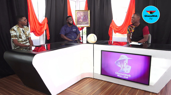 A photo of Joel Eshun, Perez Erzoah Kwaw and Benefo Buabeng Abrante on GhanaWeb Mundial show Mundial