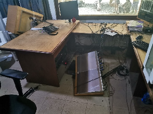 The vandalized Radio Ada studio