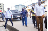 The National Chairman of the New Patriotic Party (NPP), Freddie Blay and his entourage