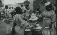 A shot of traders selling Christmas souvenirs at Accra in 1966