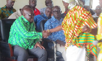 Prez Akufo-Addo in a handshake with Beposo Queenmother