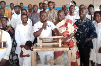 The newly-elected party chairman speaking at a thanksgiving ceremony