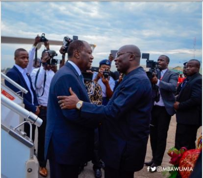 Ivorian President, Alhassane Ouattara being welcomed by the Vice President, Dr. Mahamudu Bawumia