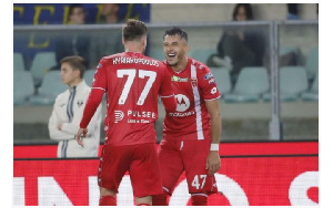 Monza's Dany Mota celebrates after scoring