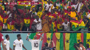 Andre (in 10 shirts) celebrate scoring in game against Portugal