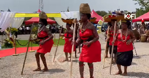 Some Ewe dancers displaying their skills at the funeral ceremony of the late Dzifa Attivor