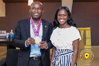 Ghanaian athlete, Martha Bissah and Director-General, NSA, Professor Peter Twumasi