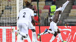 Alhaji Kamara celebrating late equaliser