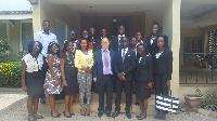 Some of the beneficiary students in a group photo with Lebanese Ambassador to Ghana, Ali Halabi