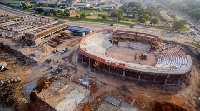 Aerial view of the boxing arena being constructed