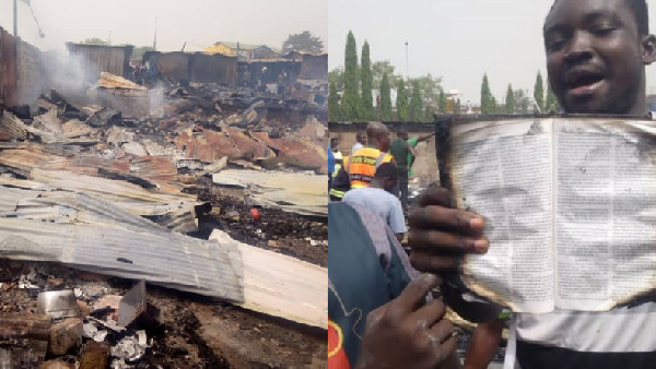 Ashanti Region: Fire ravages 17 stores; Bible survives unscathed