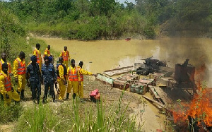 An excavator, three compressor machines, motorbike and a chainsaw machine were seized from them