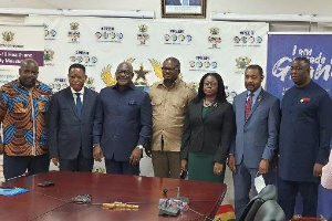 Minister Adu Boahen (fourth left) in a photo with directors of Ghana Exim Bank