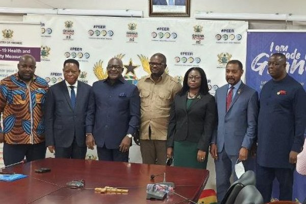 Minister Adu Boahen (fourth left) in a photo with directors of Ghana Exim Bank