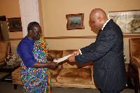 Mr. Kwesi Ahwoi, presenting his credentials to King Letsie III