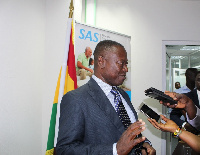 Mr. Gyakabene Kwasi Amponsem, Chairman - Board of Directors speaking to the media