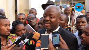 Victor Kojogah Adawudu speaking to the media after Koku Anyidoho was granted bail