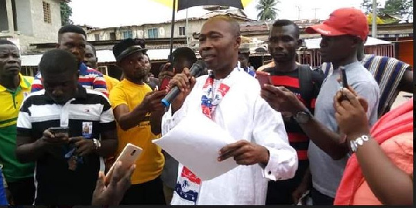 Joseph Apor Adjei addressing NPP supporters at the rally