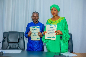 Daniel Osei Tuffour (left) and The First Lady of Sierra Leone, Fatima Maada Bio (right)