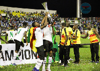 Black Star B squad jubilating after being crowned champions of the 2017 WAFU Tournament