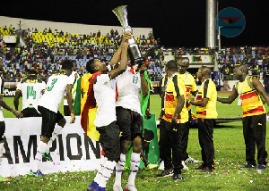 Black Star B squad jubilating after winning the 2017 WAFU Tournament