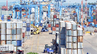 A photo of containers at the port