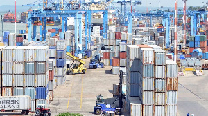 A photo of containers at the port