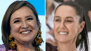 Opposition presidential candidate Xochitl Galvez and frontrunner Claudia Sheinbaum. Pic: AP