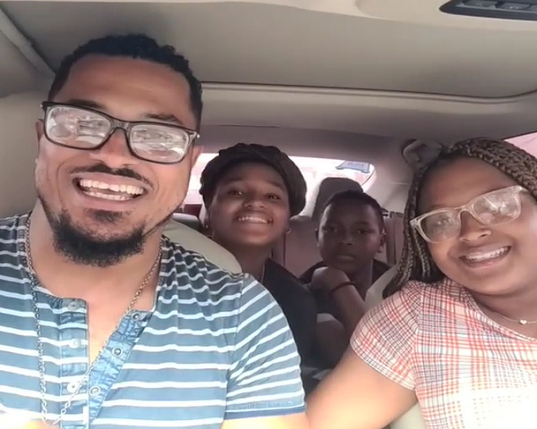 Actor, Van Vicker and his family pictured in a car