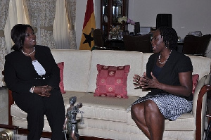 File photo: Mrs Georgina Wood and the Attorney General Brew Appiah-Oppong in a chat