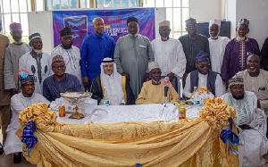 Scholarship Pix Mr Alrogi Seated Third From Left With Dignitaries At The Book Launch