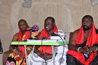 Nii Ayi Okuzieman (middle) addressing the media