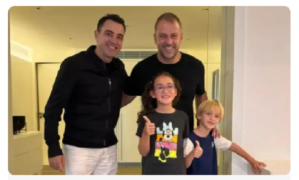 Xavi Hernandez posted a photo with Flick at his home