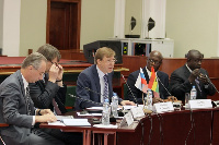 Vice-President Padalko (middle) addressing the gathering, Ambassador Alabo sitting to his left