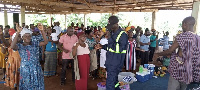 Church members receiving blessings