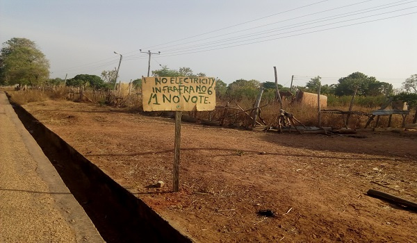 'No light; no vote' placards have been mounted at vantage points in affected areas