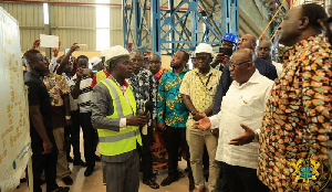 President Akufo-Addo being brief at the Komenda Sugar Factory